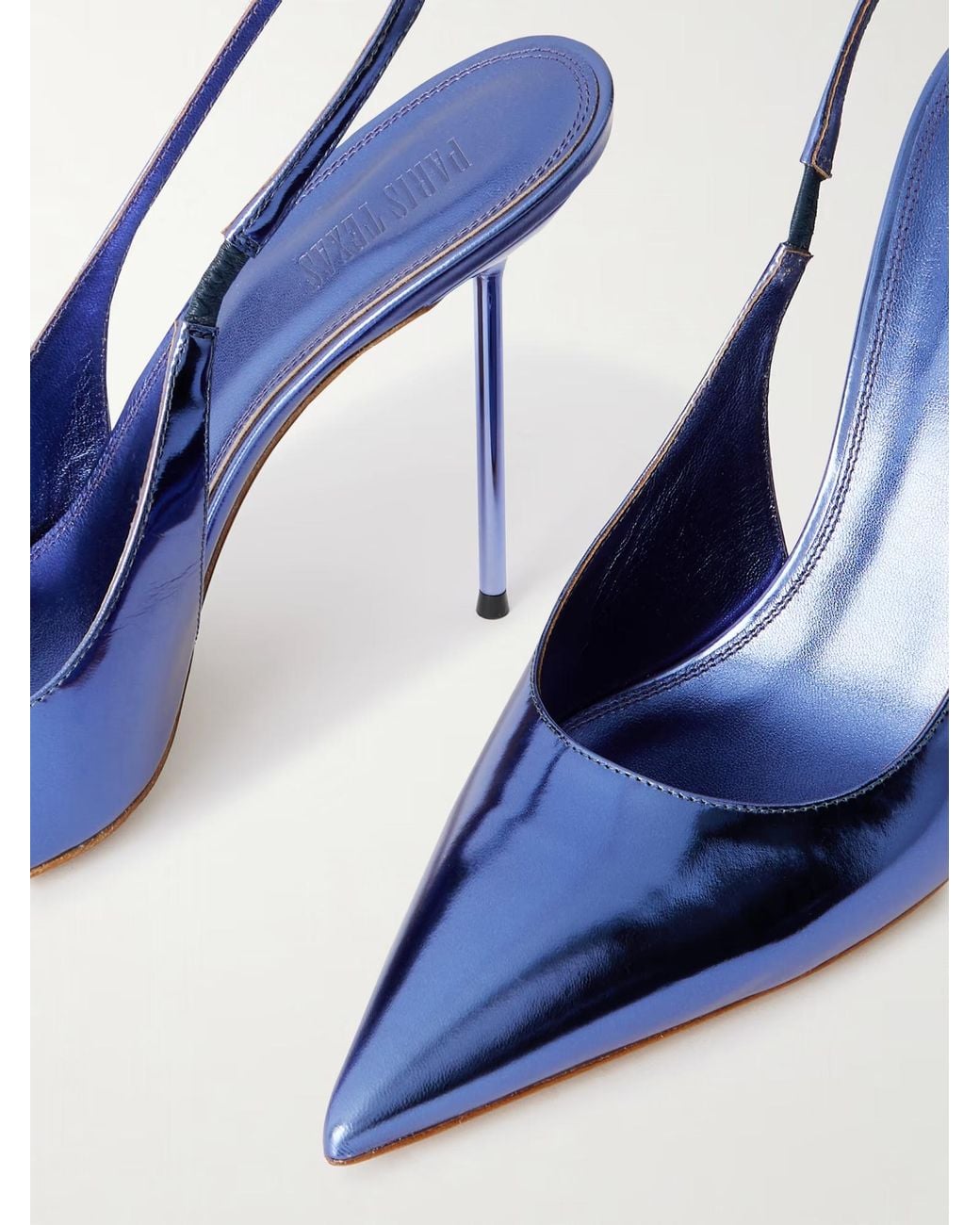 Paris Texas Blue Mirrored Leather Slingback Pumps