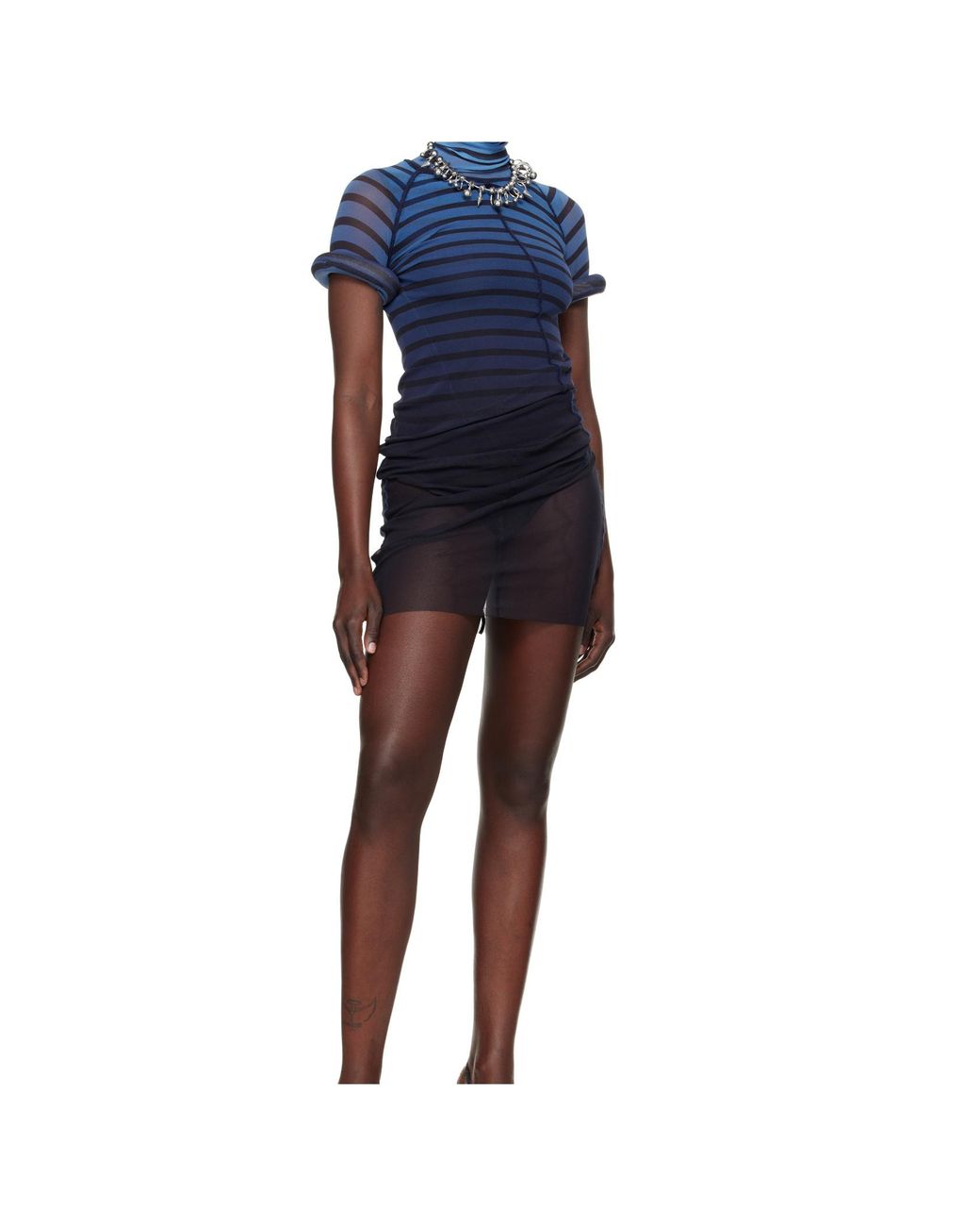 Jean Paul Gaultier Blue The Short 3D Striped Dress