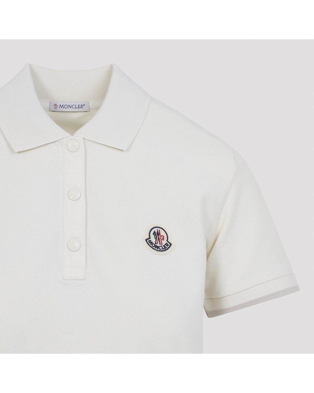 Moncler White Logo Patch Short-Sleeved Polo Shirt