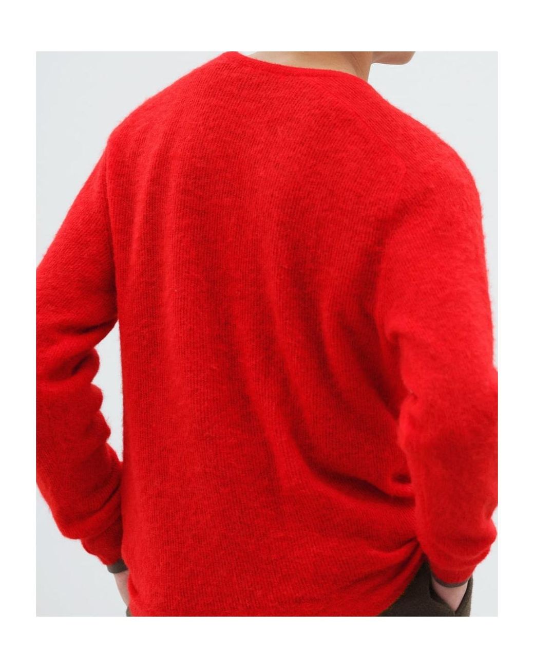 Auralee Red Sheer V-Neck Knitted Sweater for men