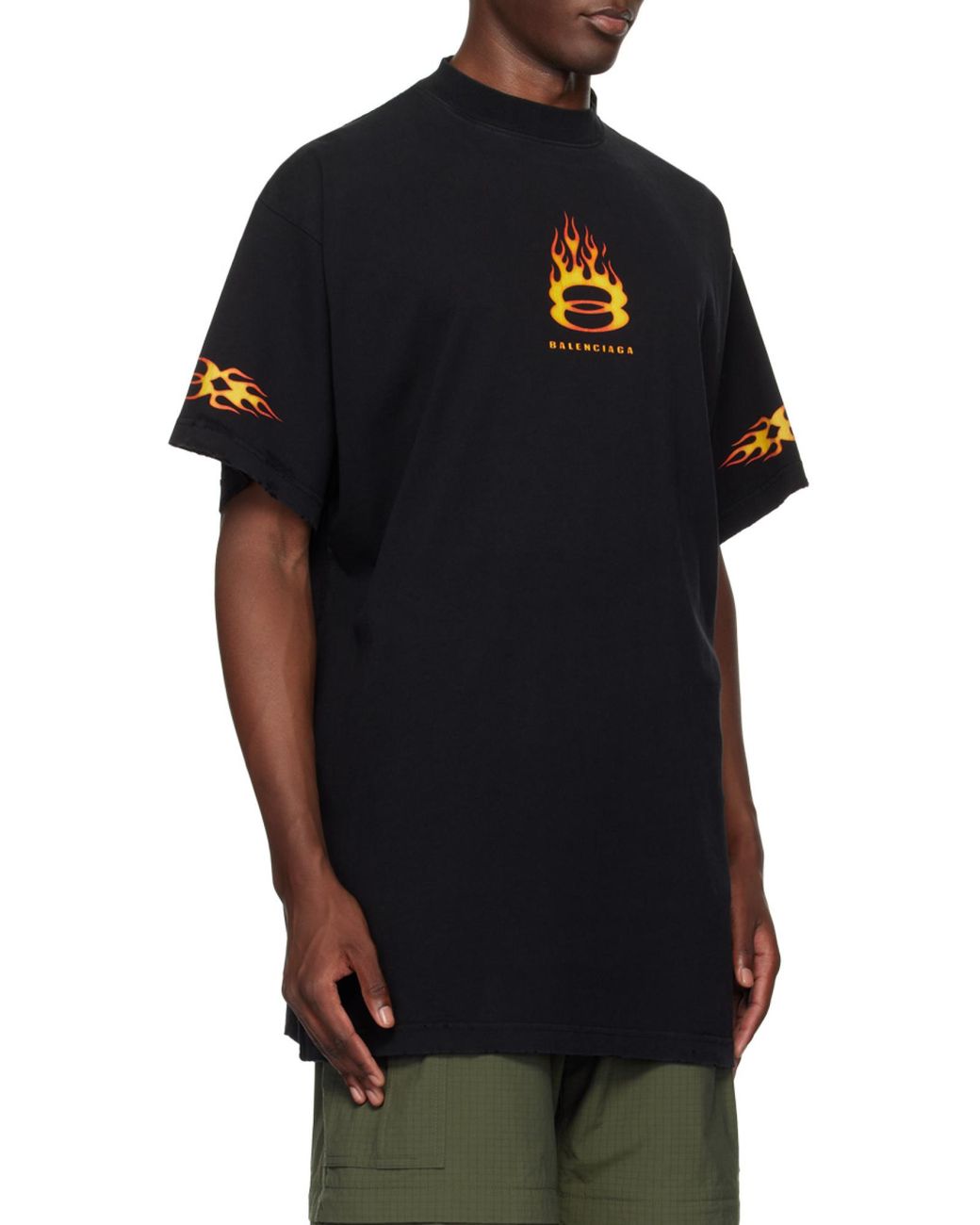 Balenciaga Black Flame Logo Oversized T-Shirt for men