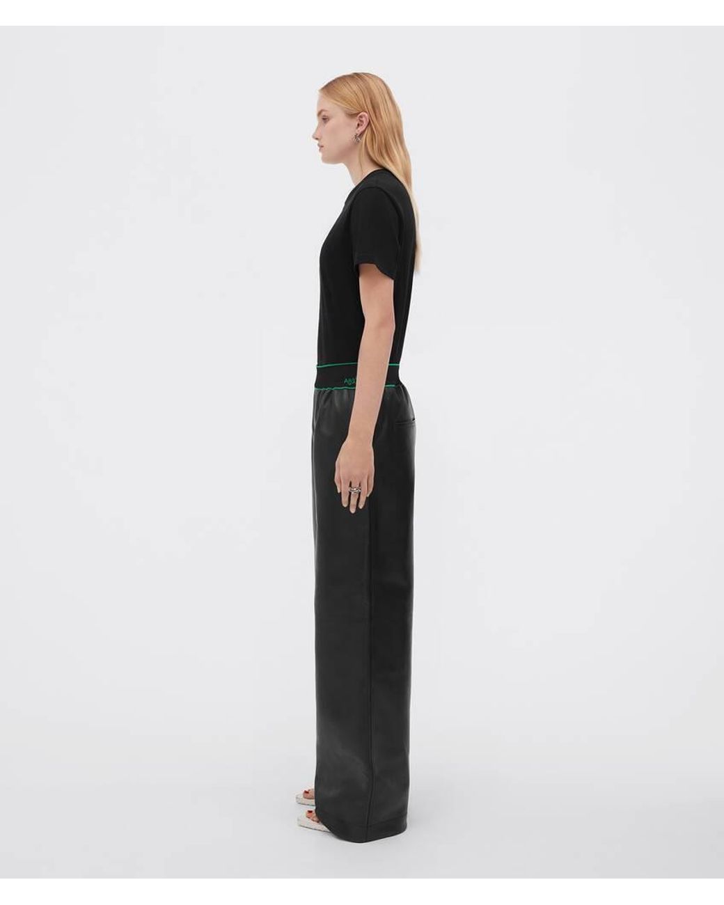 Bottega Veneta Green Logo Wide-Leg Casual Pants
