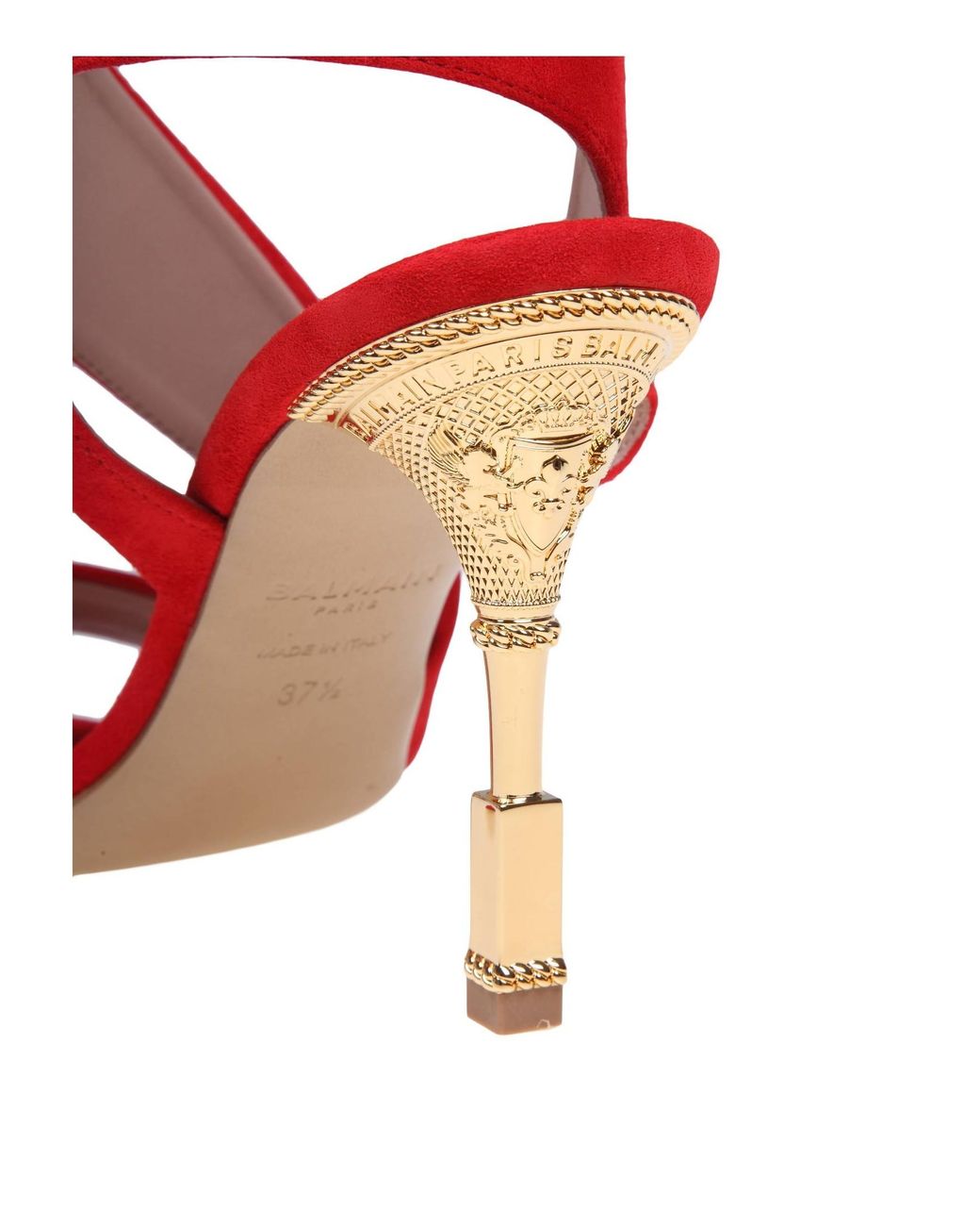 Balmain Red Logo Engraved Heeled Sandals