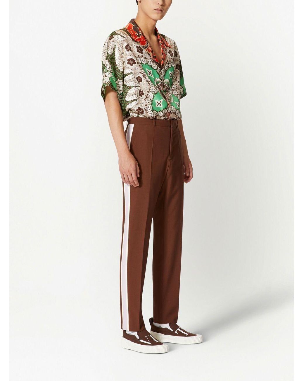 Valentino Brown Side-Stripe Straight Leg Trousers for men