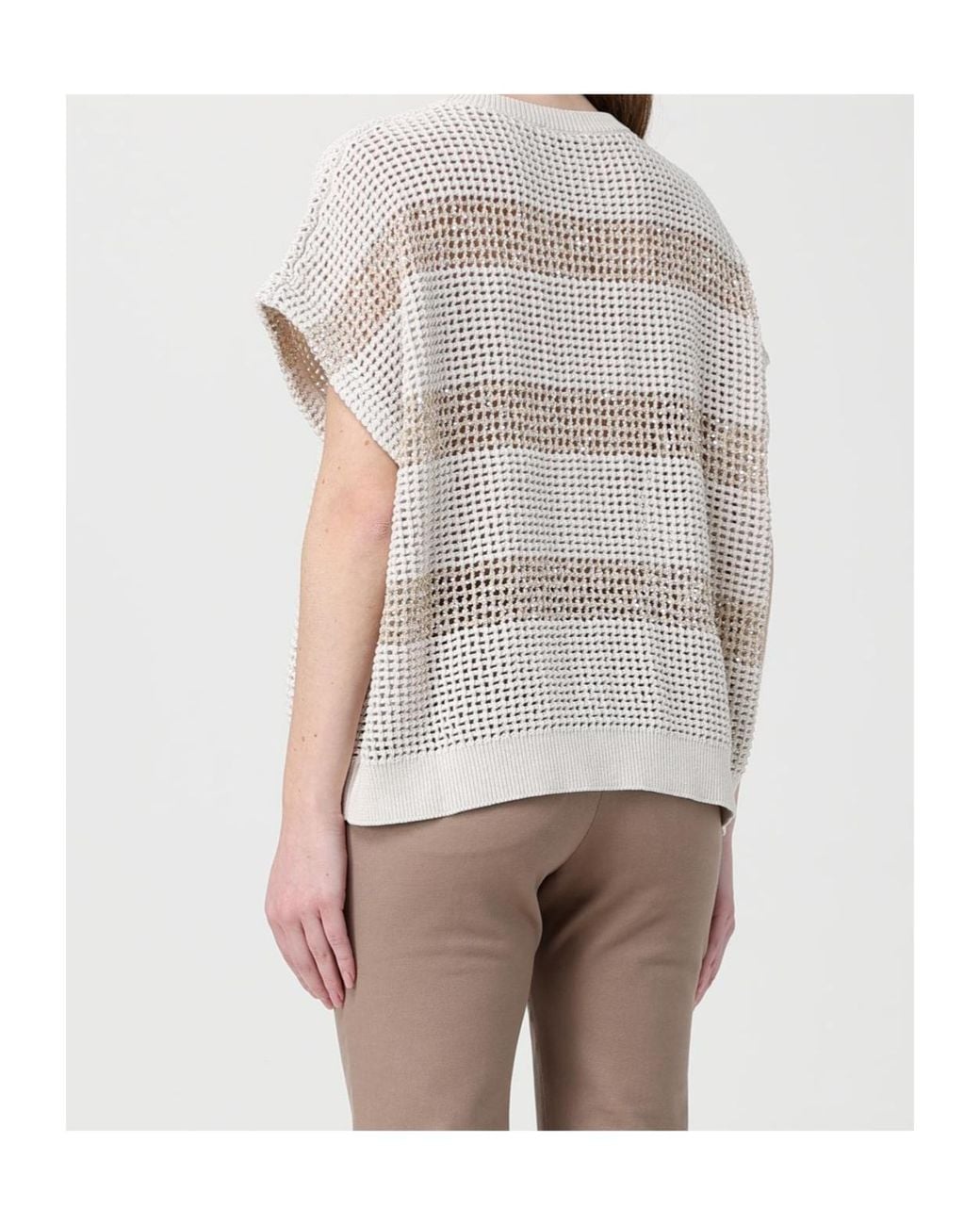 Brunello Cucinelli White Short Sleeved Knitted Top