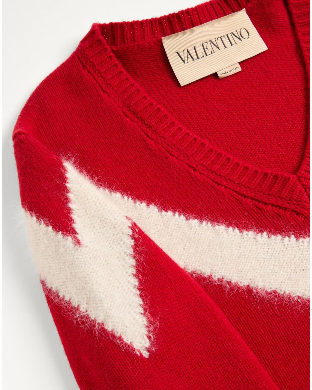 Valentino Red V-Neck Long-Sleeved Jumper for men