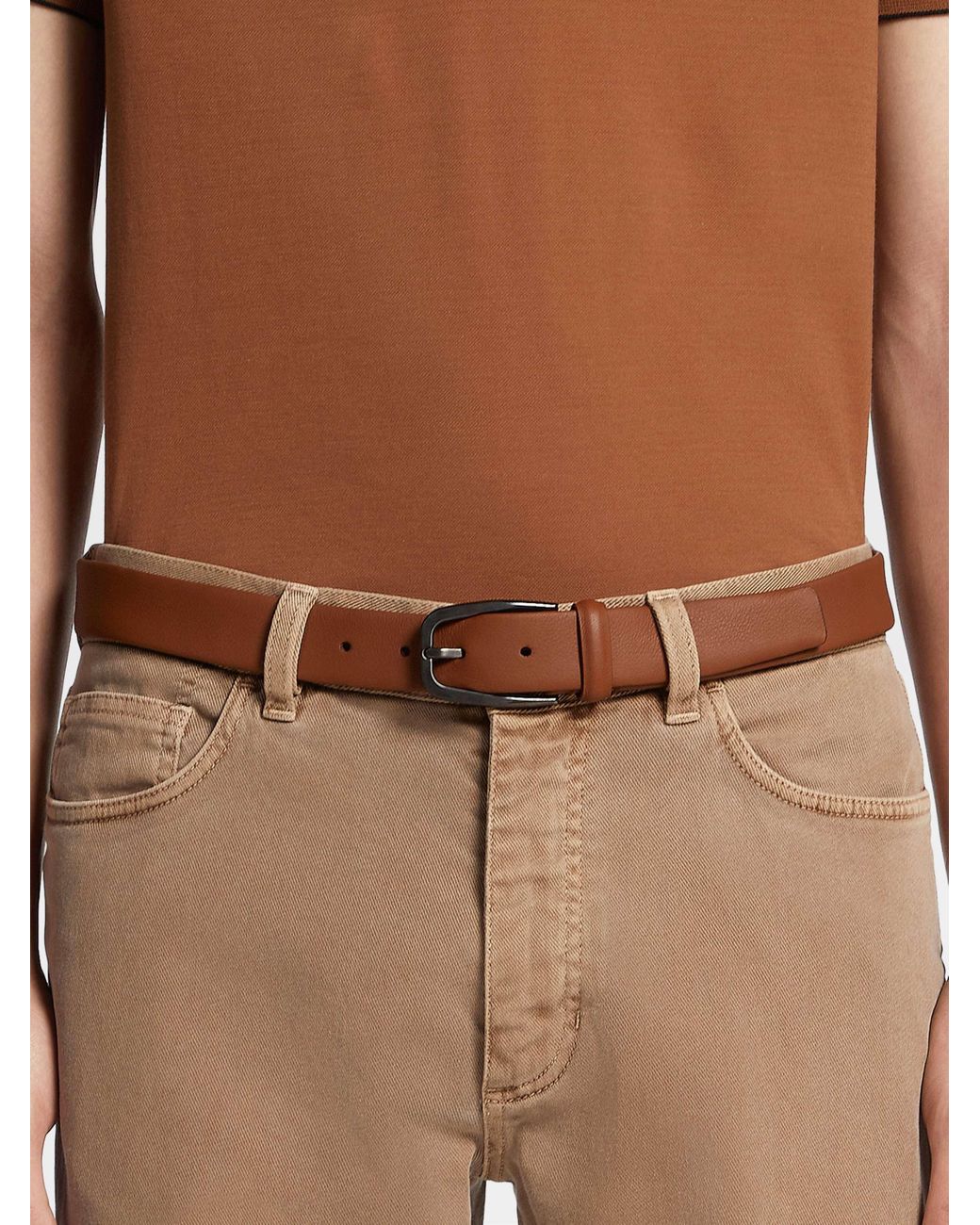 Zegna Brown Leather Buckle Belt for men