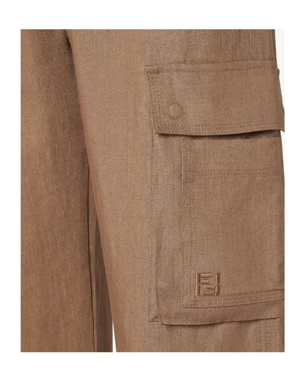 Fendi Brown Logo Embroidered Straight-Cut Cargo Trousers for men