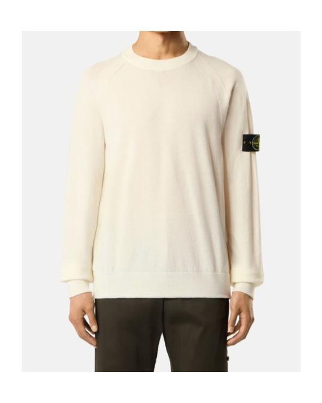 Stone Island White Logo Patch Crewneck Sweater for men