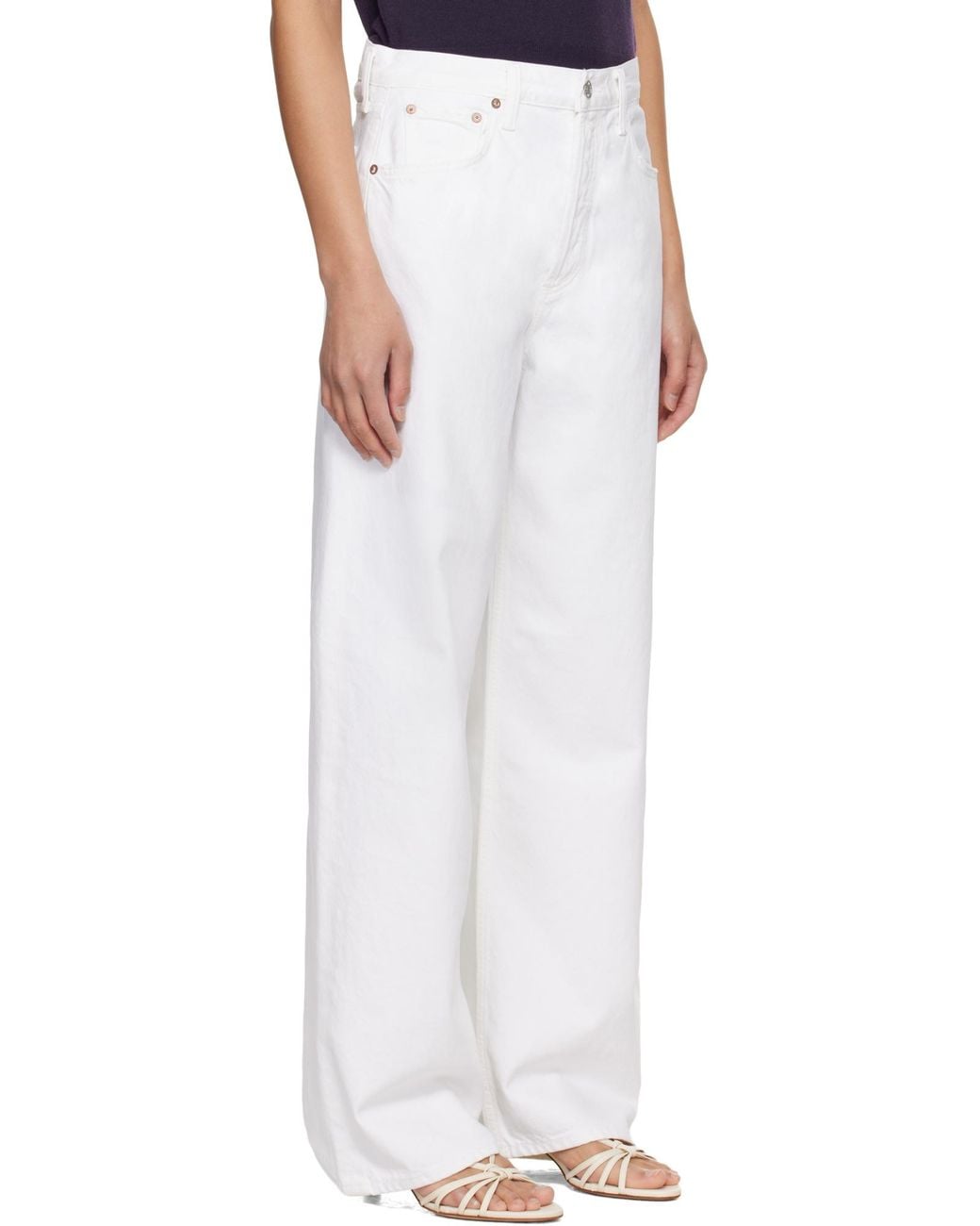 Agolde White Denim Trousers With Belt Loops