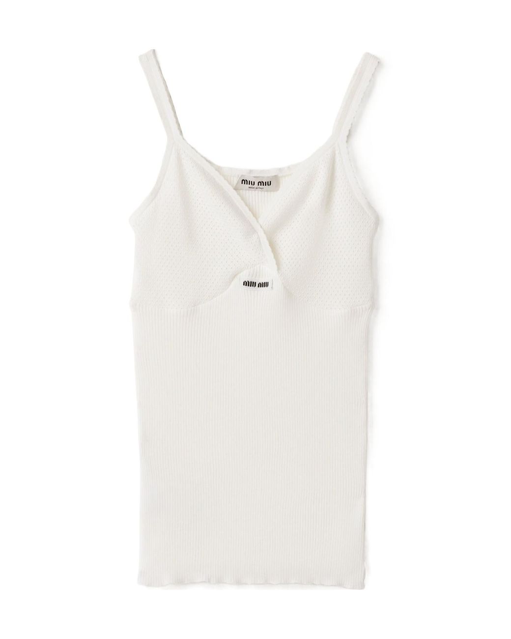 Miu Miu White Logo-Patch Ribbed Top
