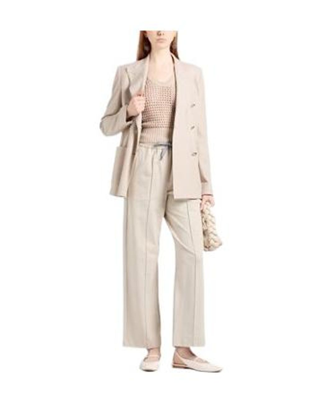 Brunello Cucinelli White Solid-Color Sleeveless V-Neck Knitted Top