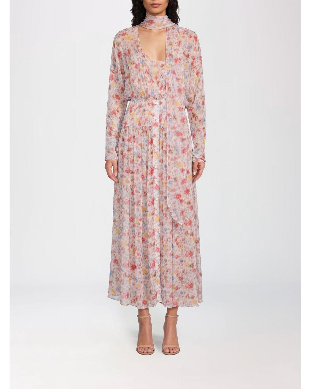 Ganni Pink Smocked Floral Maxi Dress