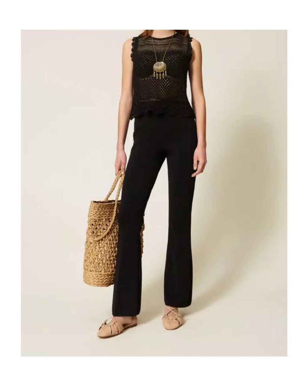 Twinset Black Crochet Rhinestone Knitted Top