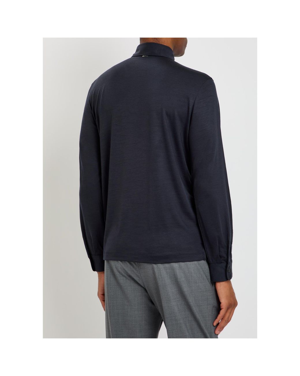 Herno Blue Sleeve Wool Polo Shirt for men