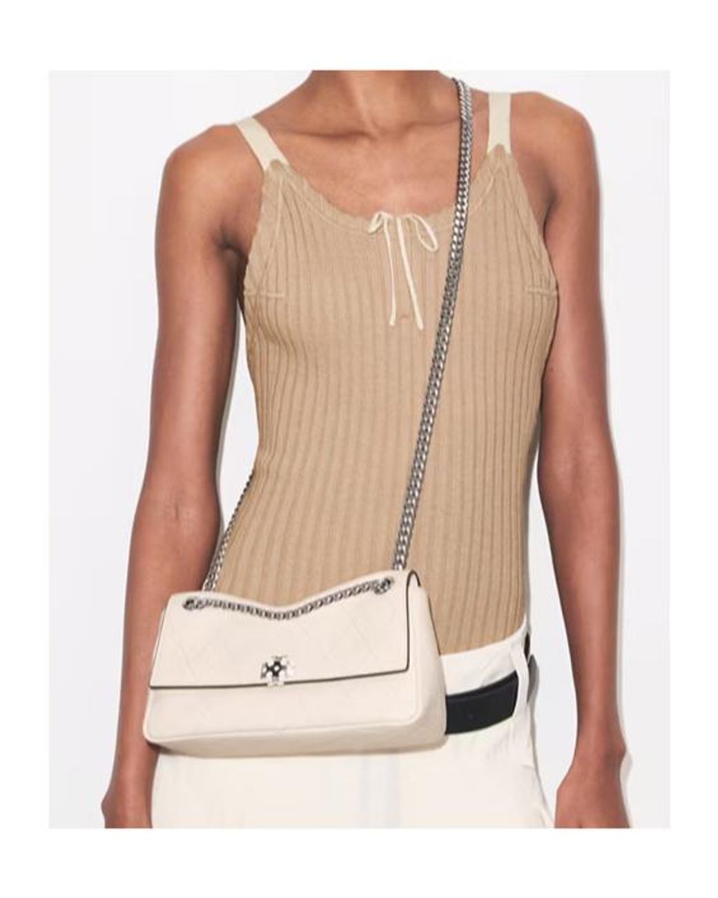 Tory Burch Natural Small Charlie Quilted Small Shoulder Bag