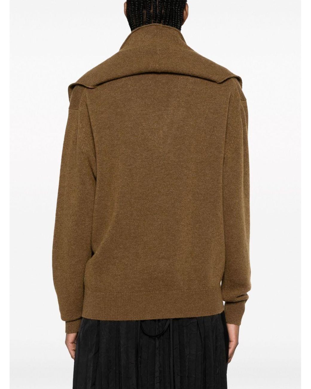 Plan C Brown Long-Sleeved Scarf Collar Knitted Shirt