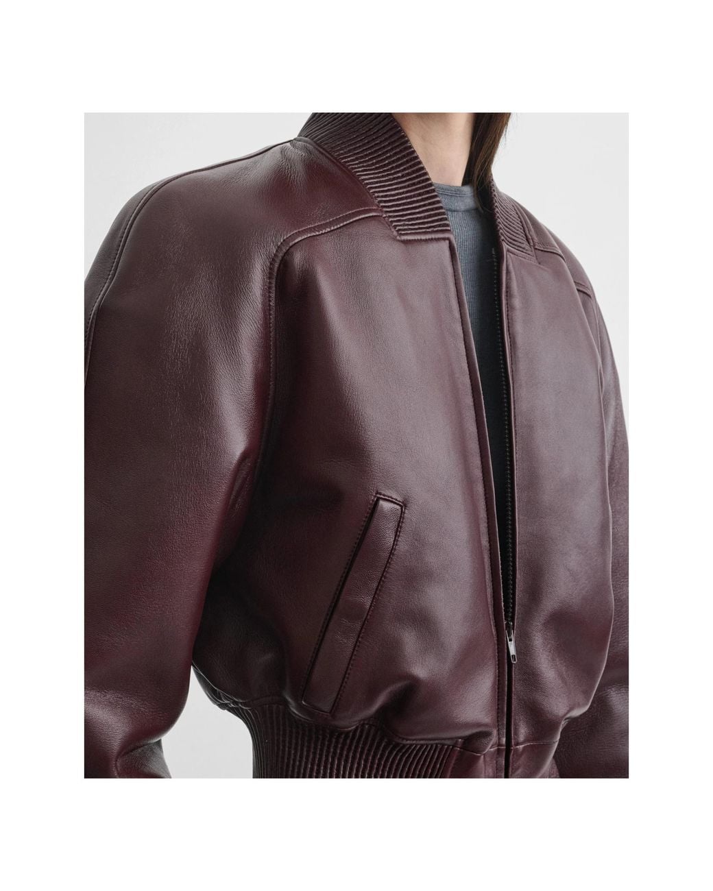 Phoebe Philo Brown Short Bomber Leather Jacket