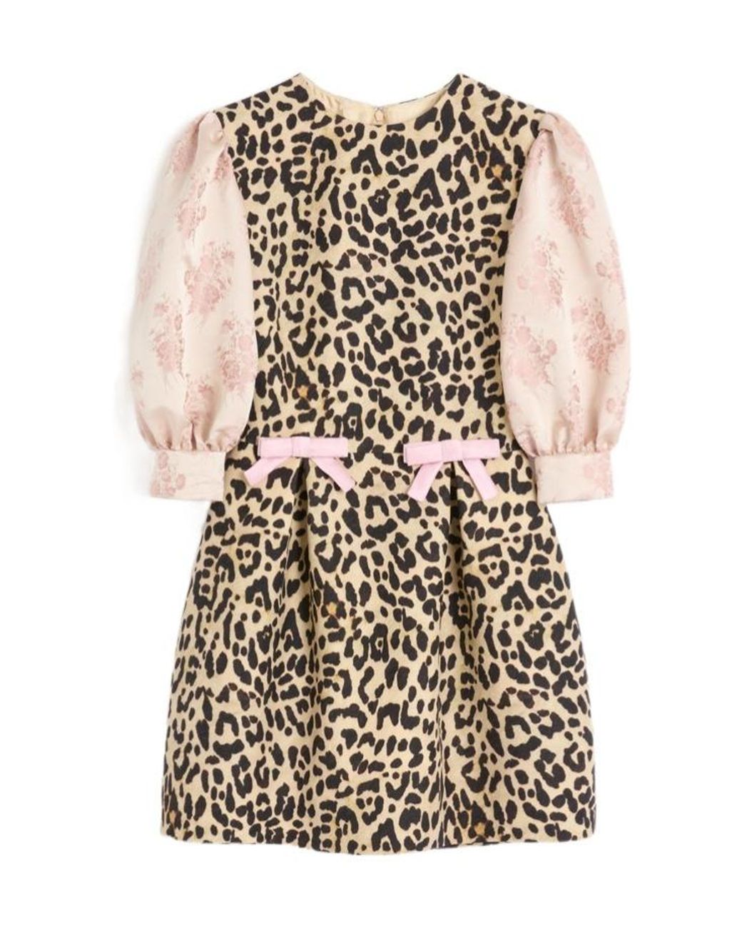 Valentino Natural Leopard Printed Puff-Sleeved Mini Dress