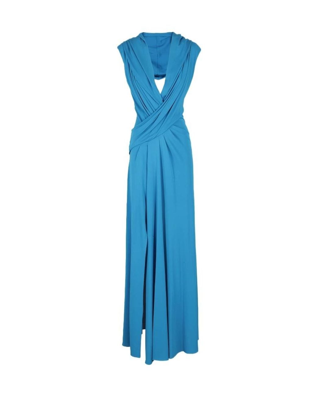 Alberta Ferretti Blue Draped Sleeveless Long Dress