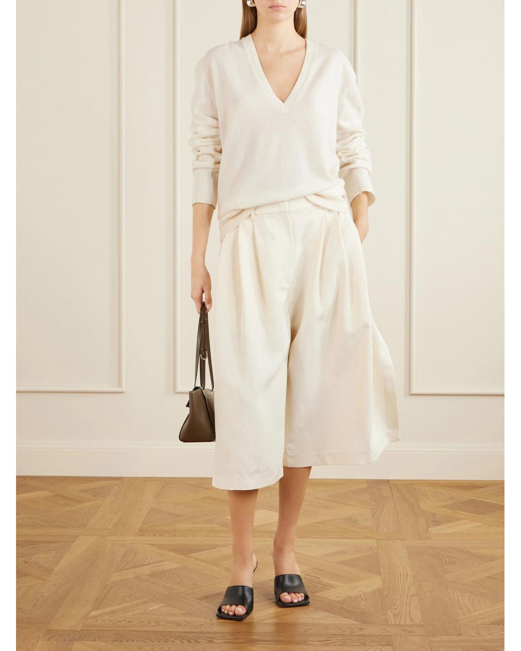 Co. White Pleated Woven Wide-Leg Pants