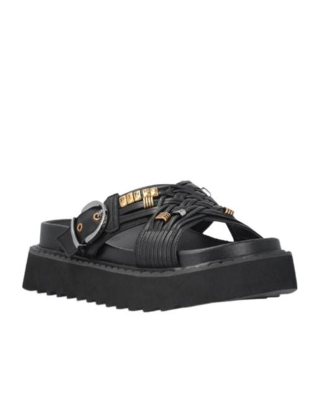 Pinko Black Logo Plaque Sandals