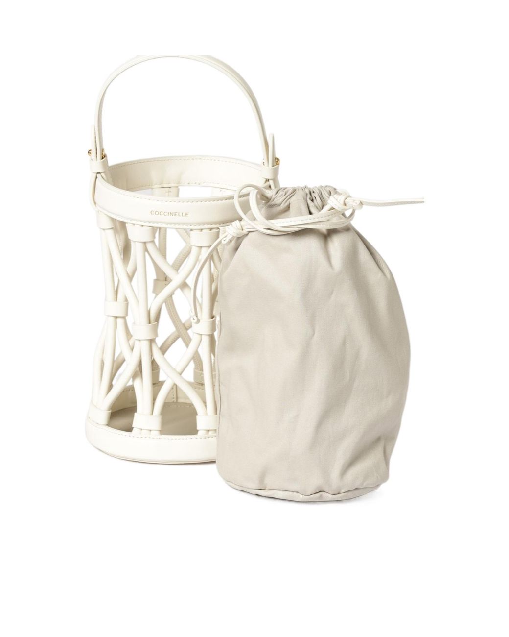 Coccinelle White Woven Bucket Bag