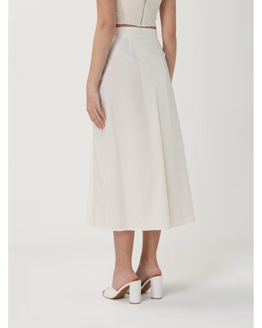 Twinset Natural Logo Plaque Pleated Midi Skirt