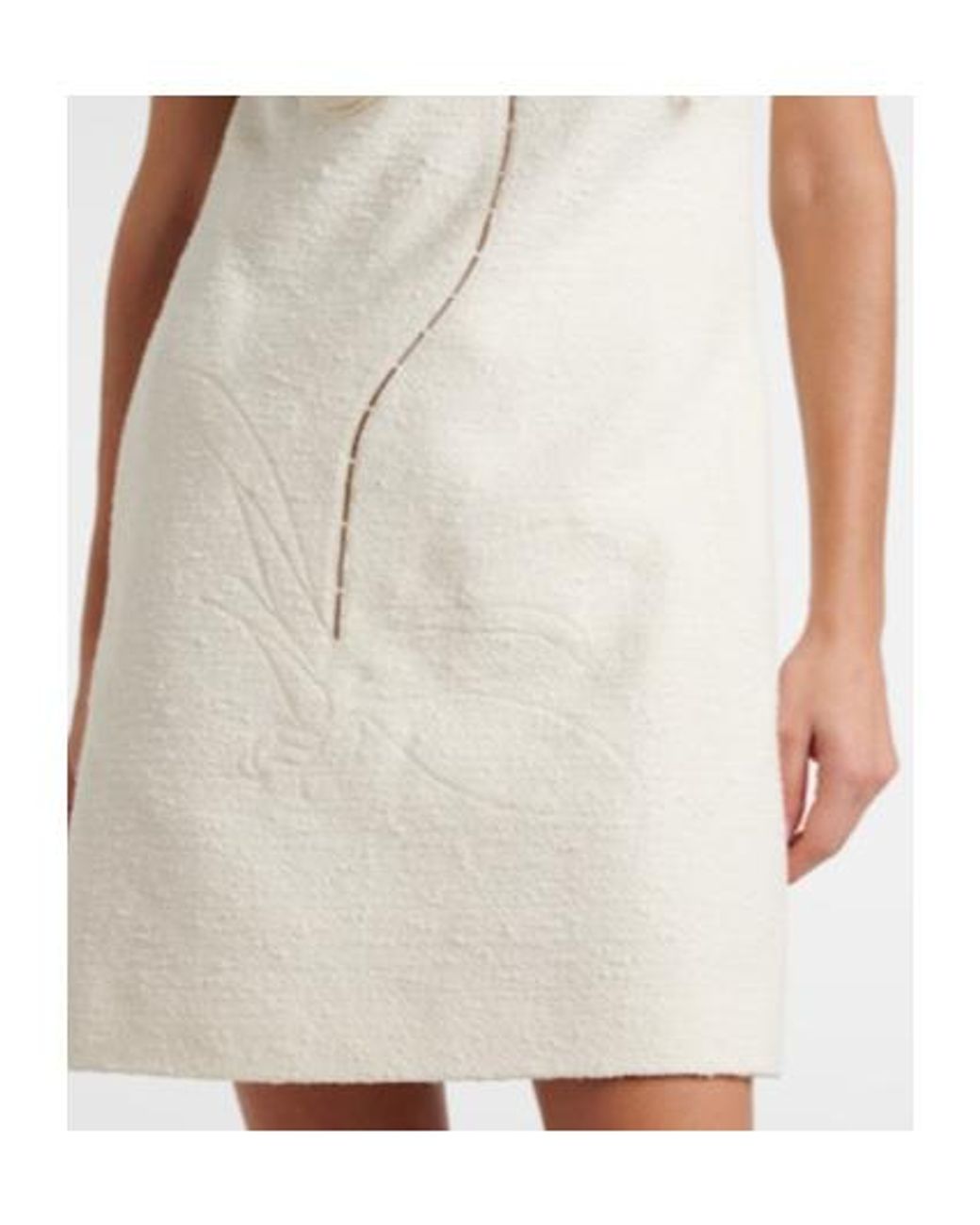 Oscar de la Renta White Orchid Embroidered Cotton Tweed Shift Dress
