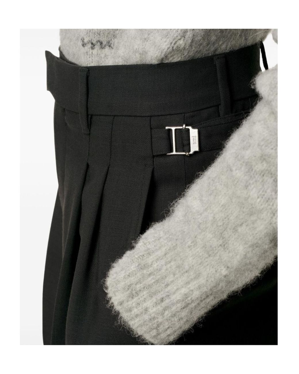 AMI Black Pleated High-Waist Trousers