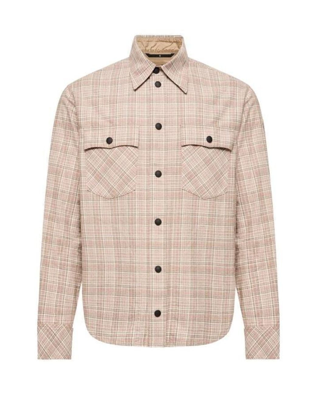 Moncler Natural Long Sleeve Check Cotton Shirt for men