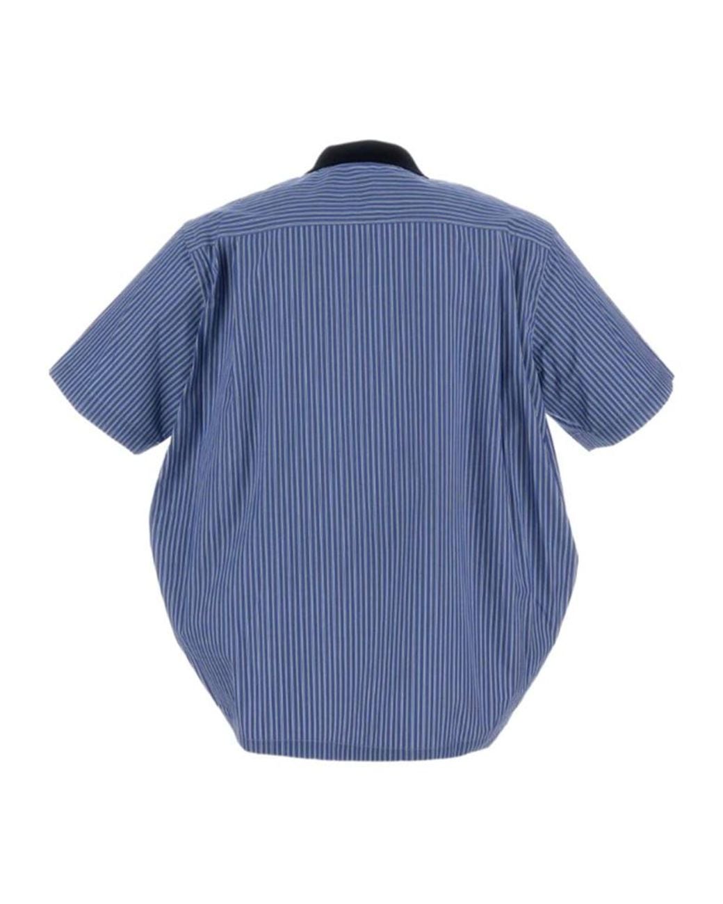Sacai Blue Half-Zip Striped Polo Shirt for men