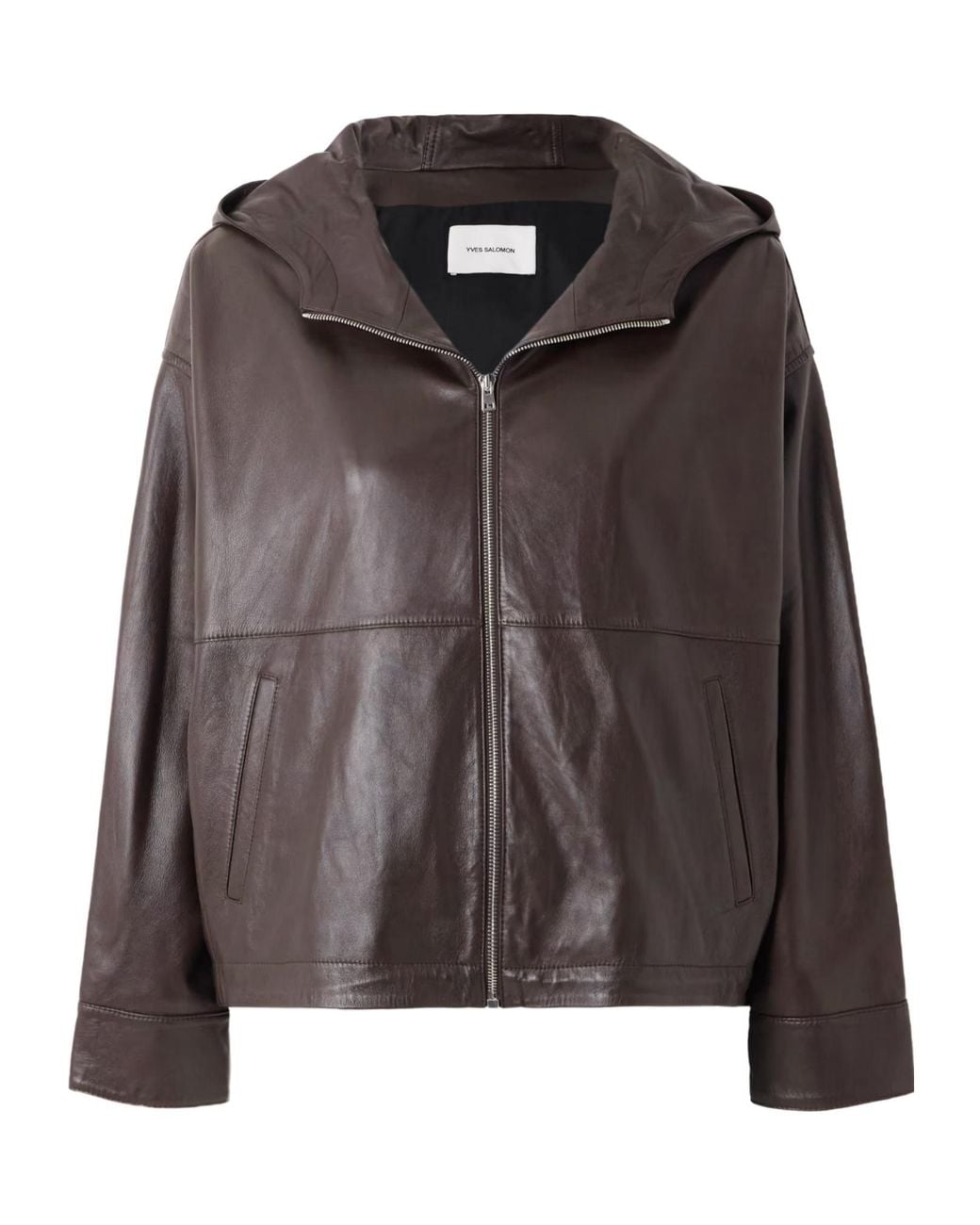 Yves Salomon Brown Hooded Leather Jacket