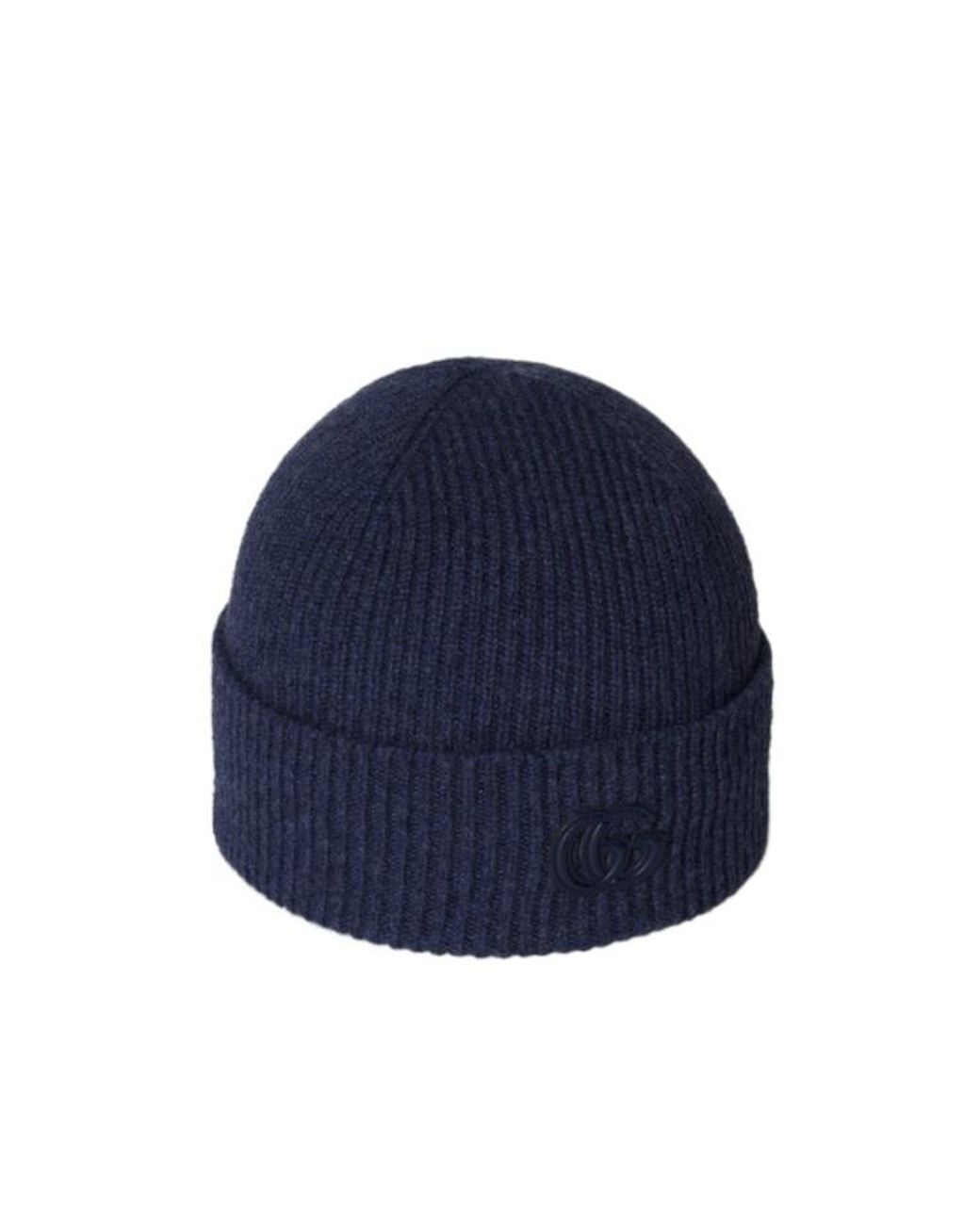 Gucci Blue Cashmere Hat With Patch for men