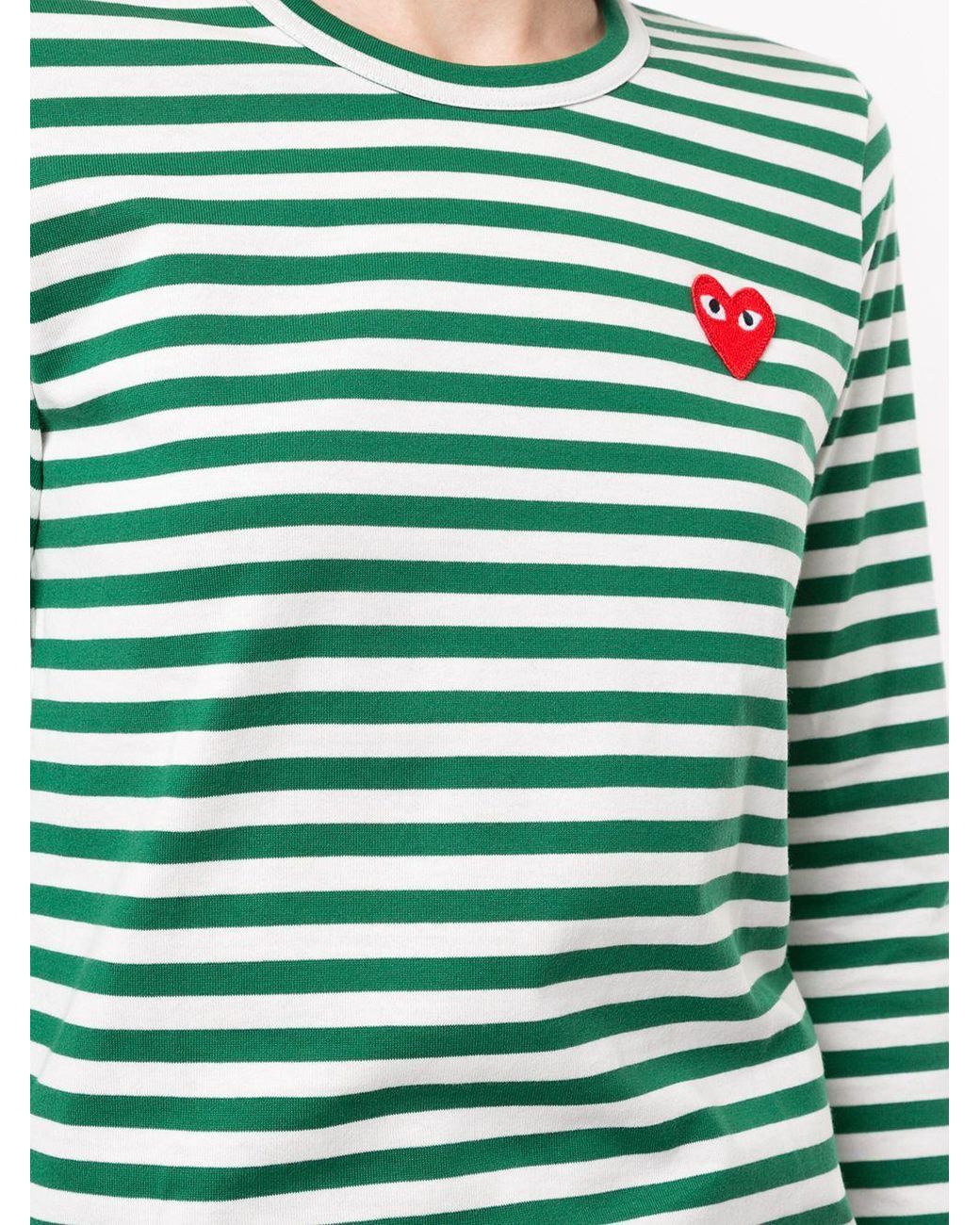 COMME DES GARÇONS PLAY Green Striped Logo-Patch T-Shirt