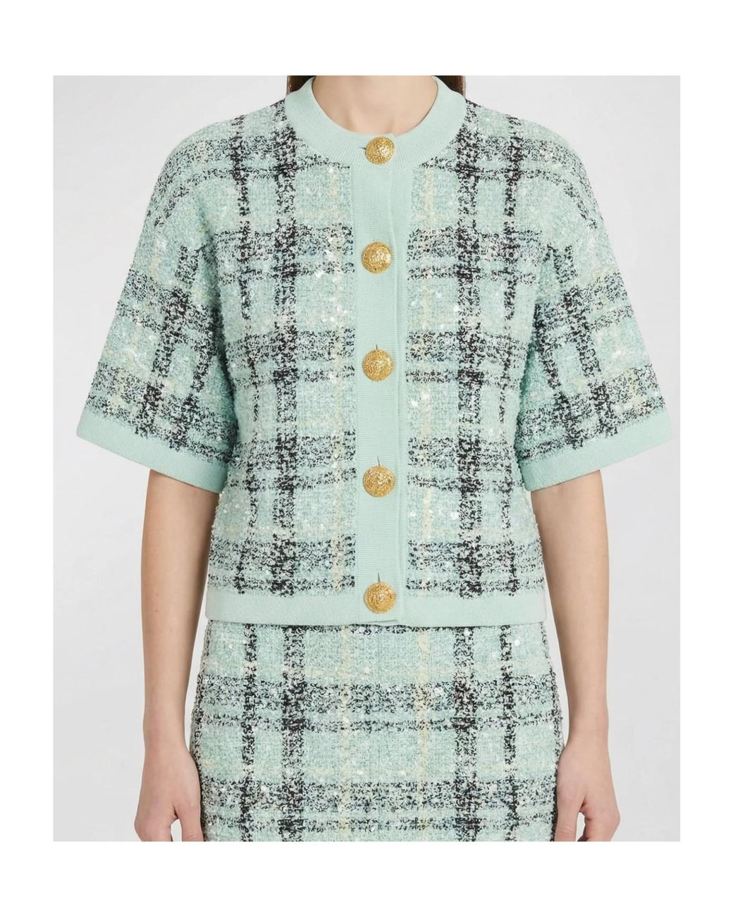 Balmain Blue Checked Button-Up Cardigan