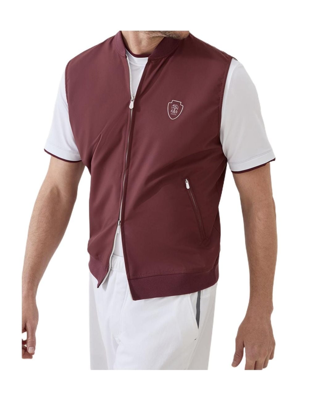 Brunello Cucinelli Red Zip-Front Logo Vest for men