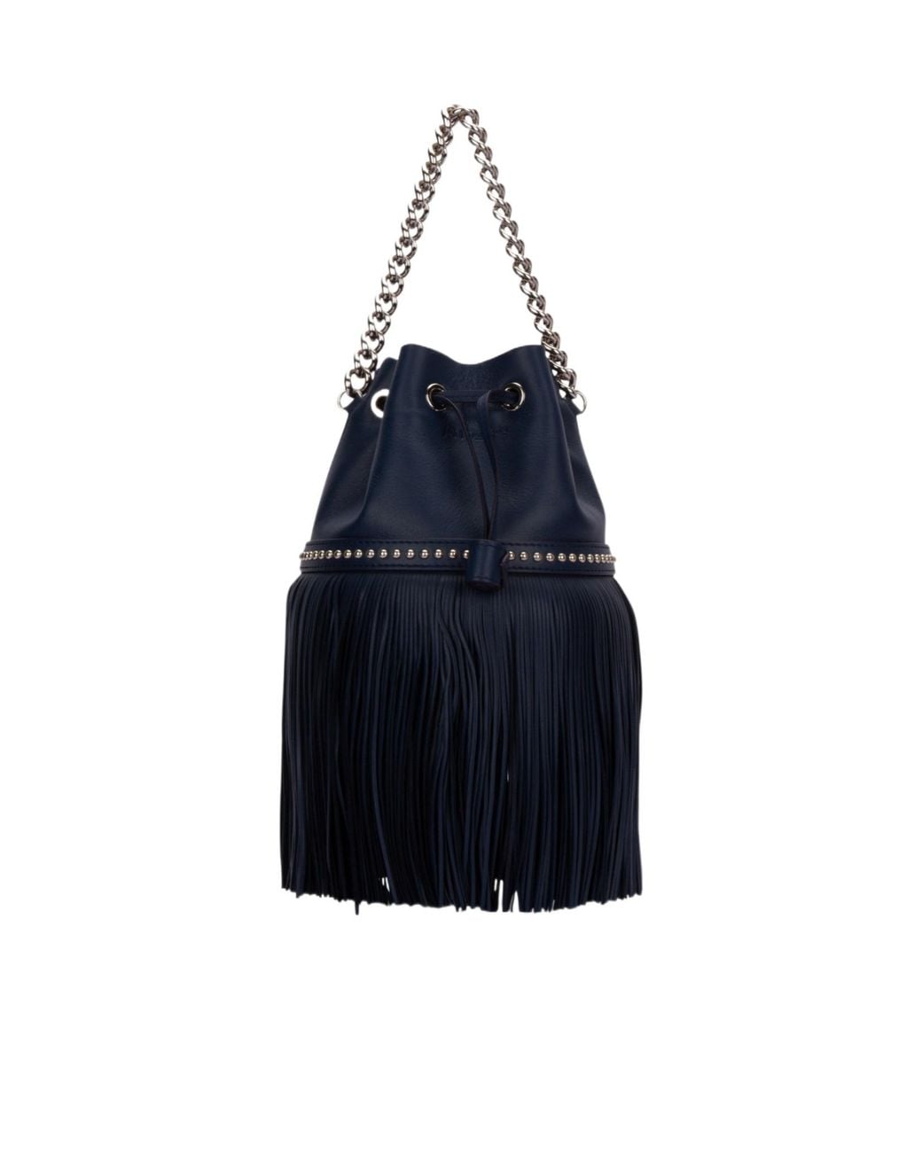 J&m Davidson Blue Fringed Chain-Strap Bucket Bag