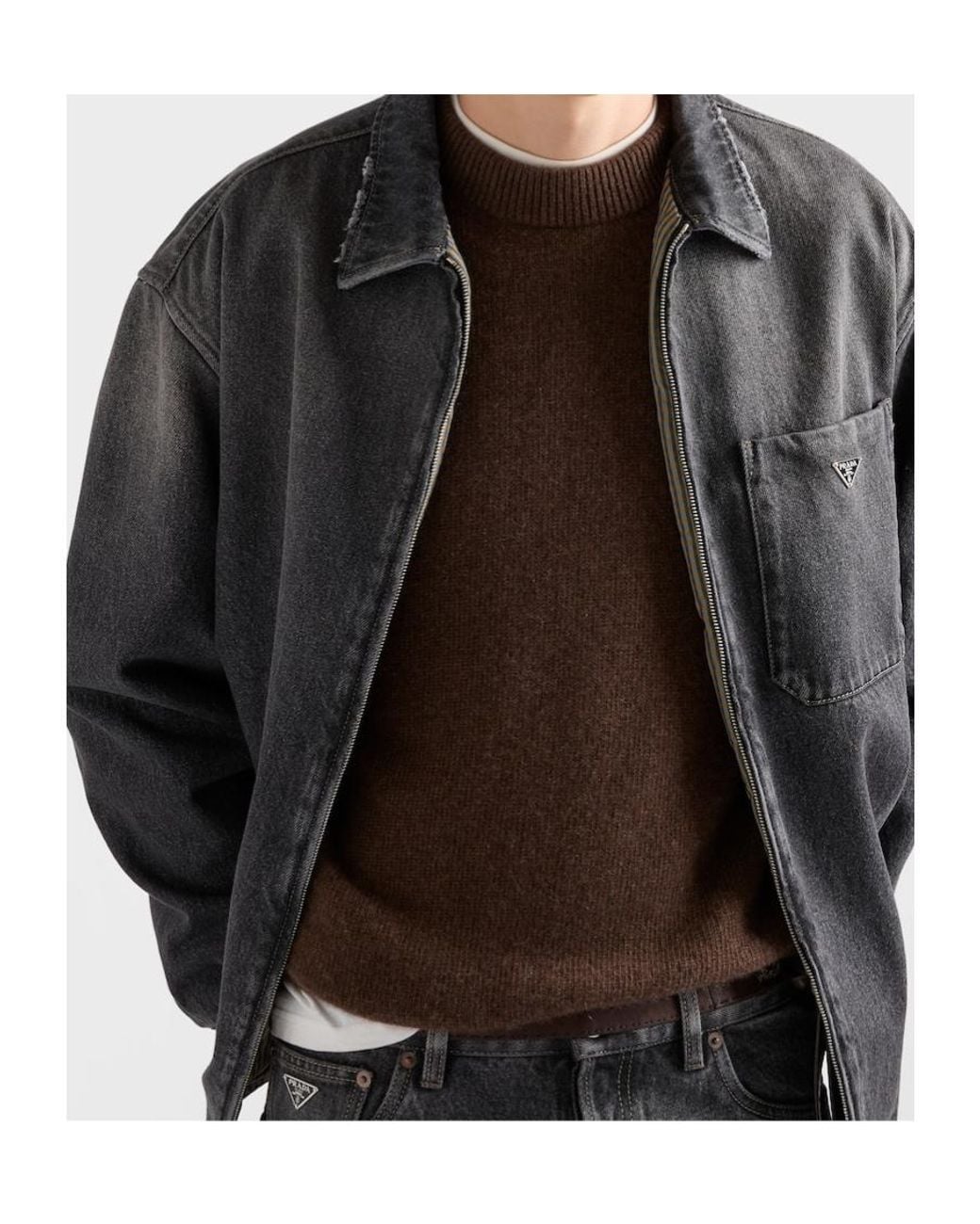 Prada Gray Denim Zipped Shirt for men