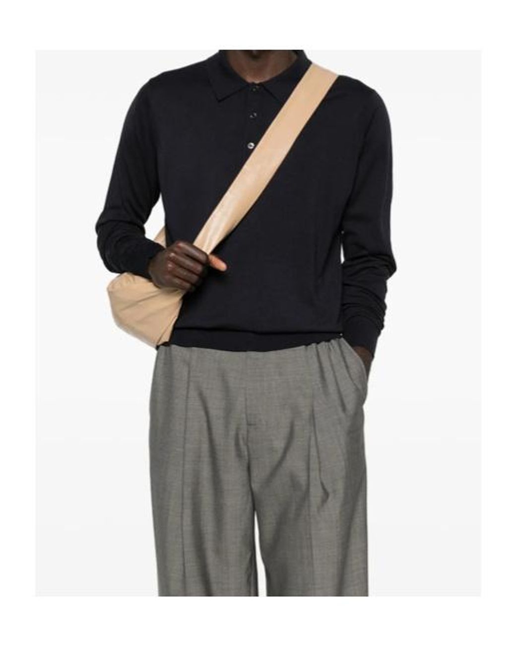Studio Nicholson Black Long-Sleeved Knit Polo Shirt for men