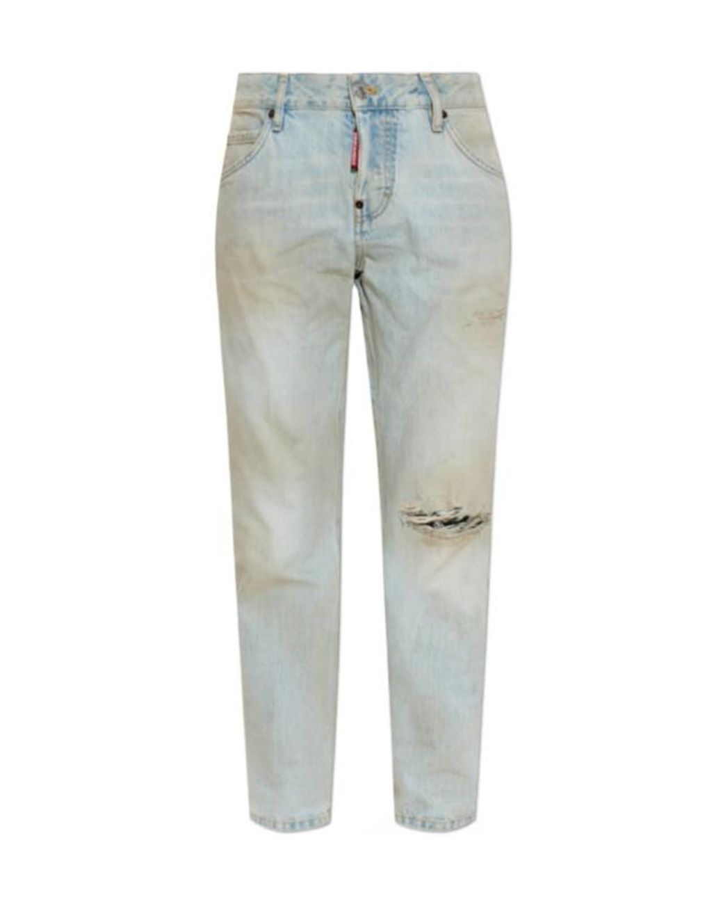 DSquared² Gray Distressed Light Wash Teddy Distressed Jeans