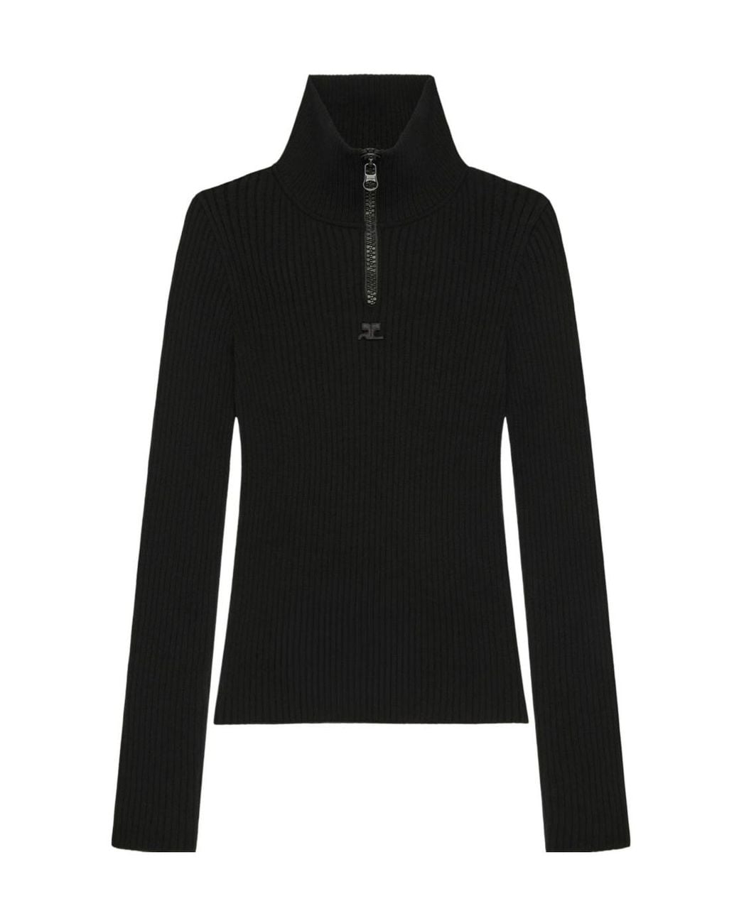 Courreges Black Courrèges Ribbed Half Zip Knitted Jumper