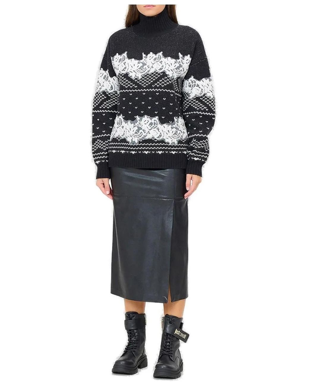 ERMANNO FIRENZE Multicolor Intarsia Lace-Knit Sweater