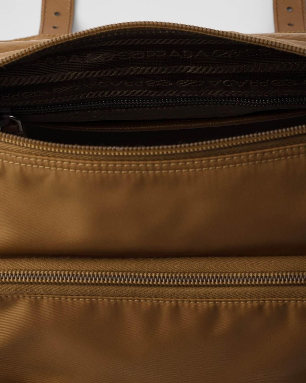 Prada Brown Logo Patch Zip-Up Shoulder Bag