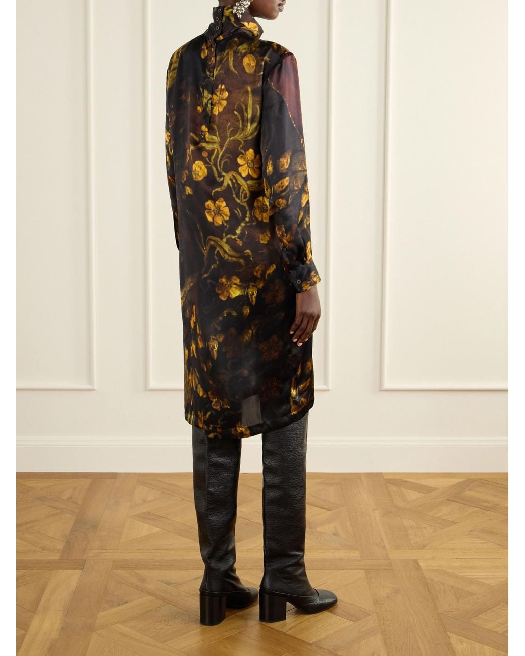 Dries Van Noten Multicolor Floral-Print Silk Knee-Length Dress