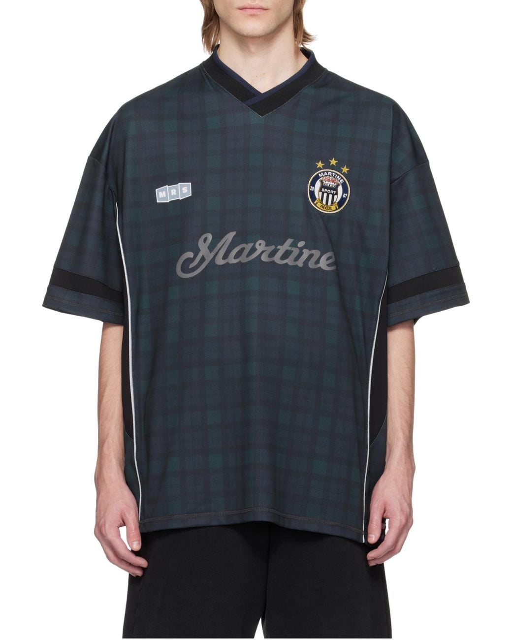 Martine Rose Blue Logo Printed Drop Shoulder Football T-Shirt for men