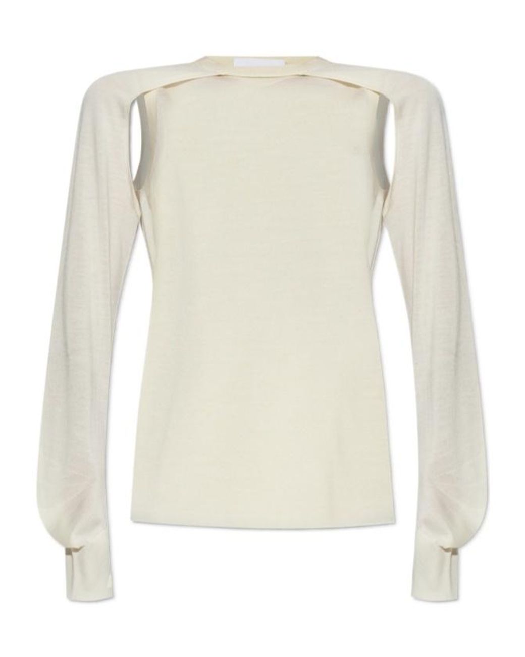 Helmut Lang White Shrug Cut-Out Detailed Crewneck Jumper