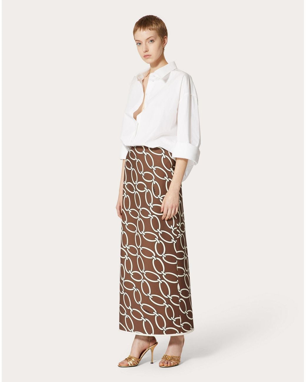 Valentino Natural All-Over Printed High Waist Skirt