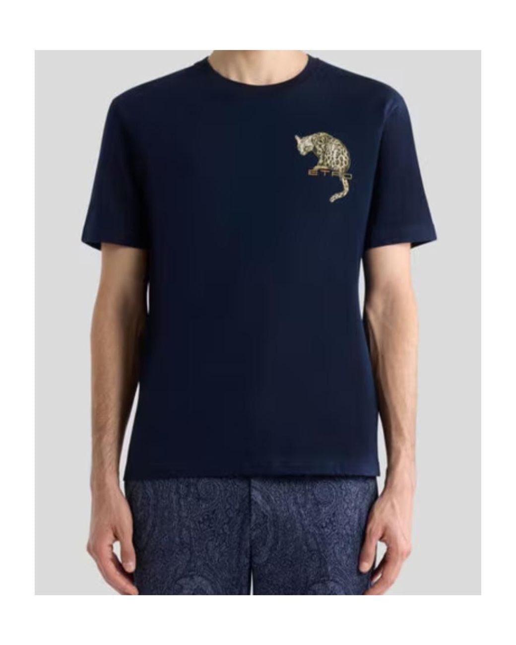 Etro Blue Leopard Printed Crewneck T-Shirt for men