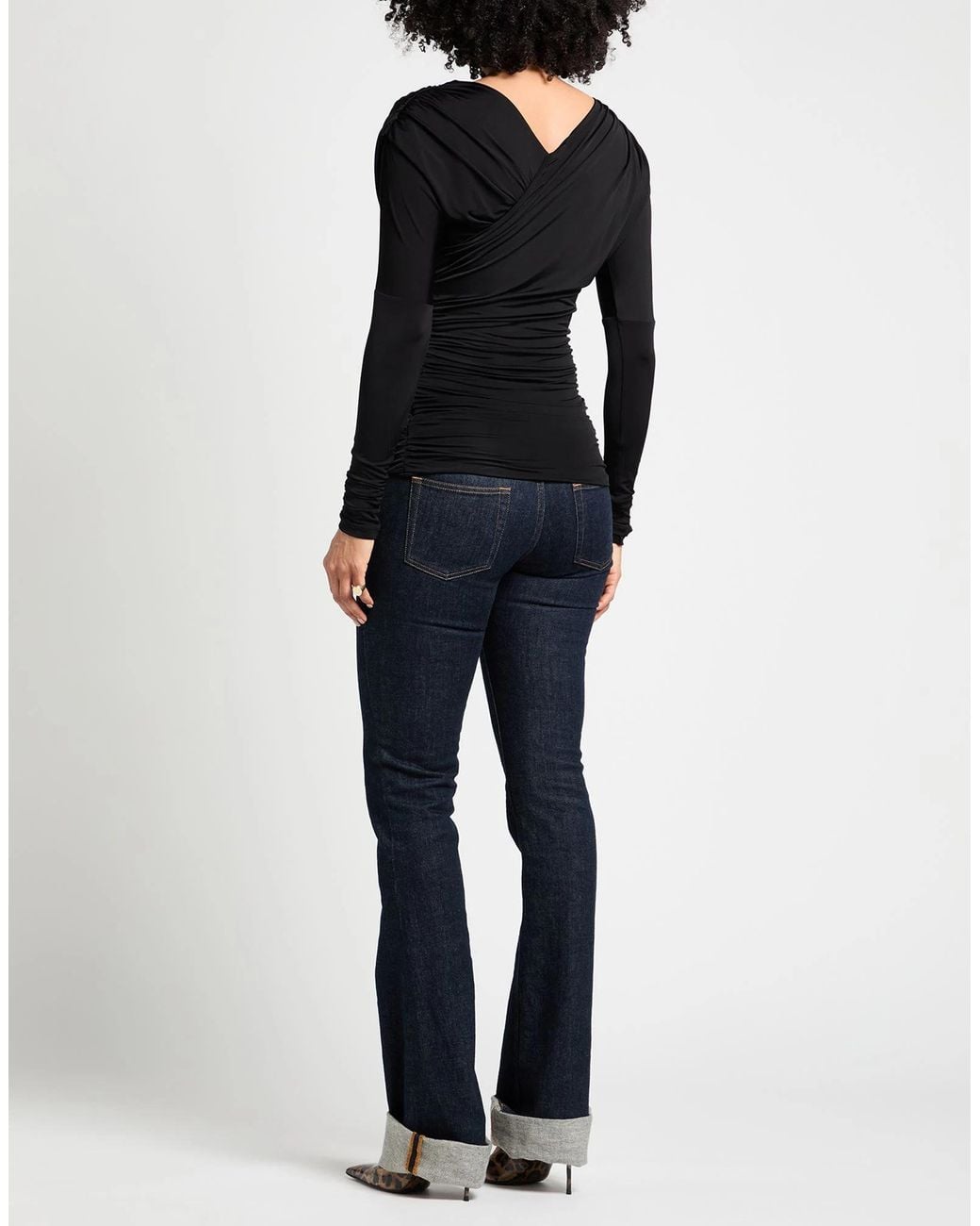 Ganni Black Solid Long-Sleeve Stretch Top